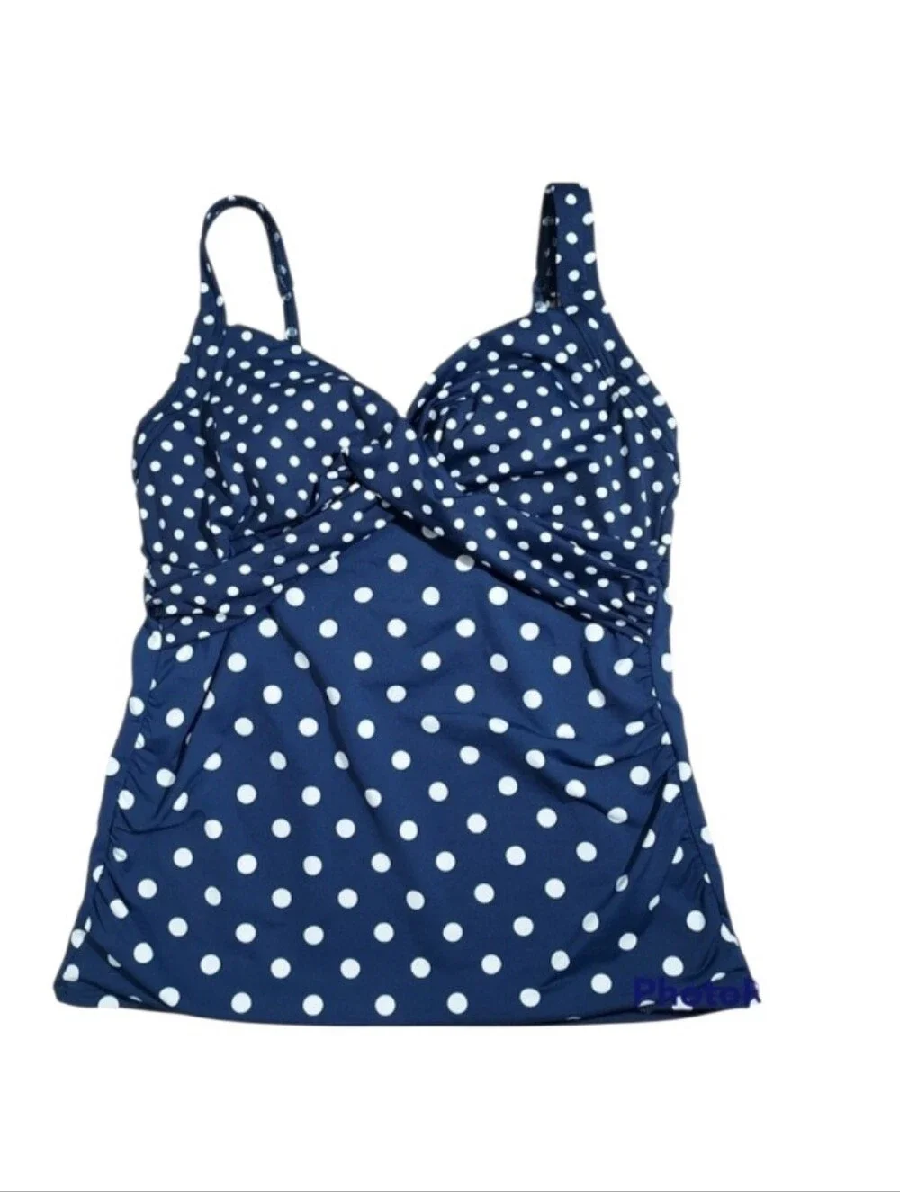 Lands End blue polka dot tankini top 10